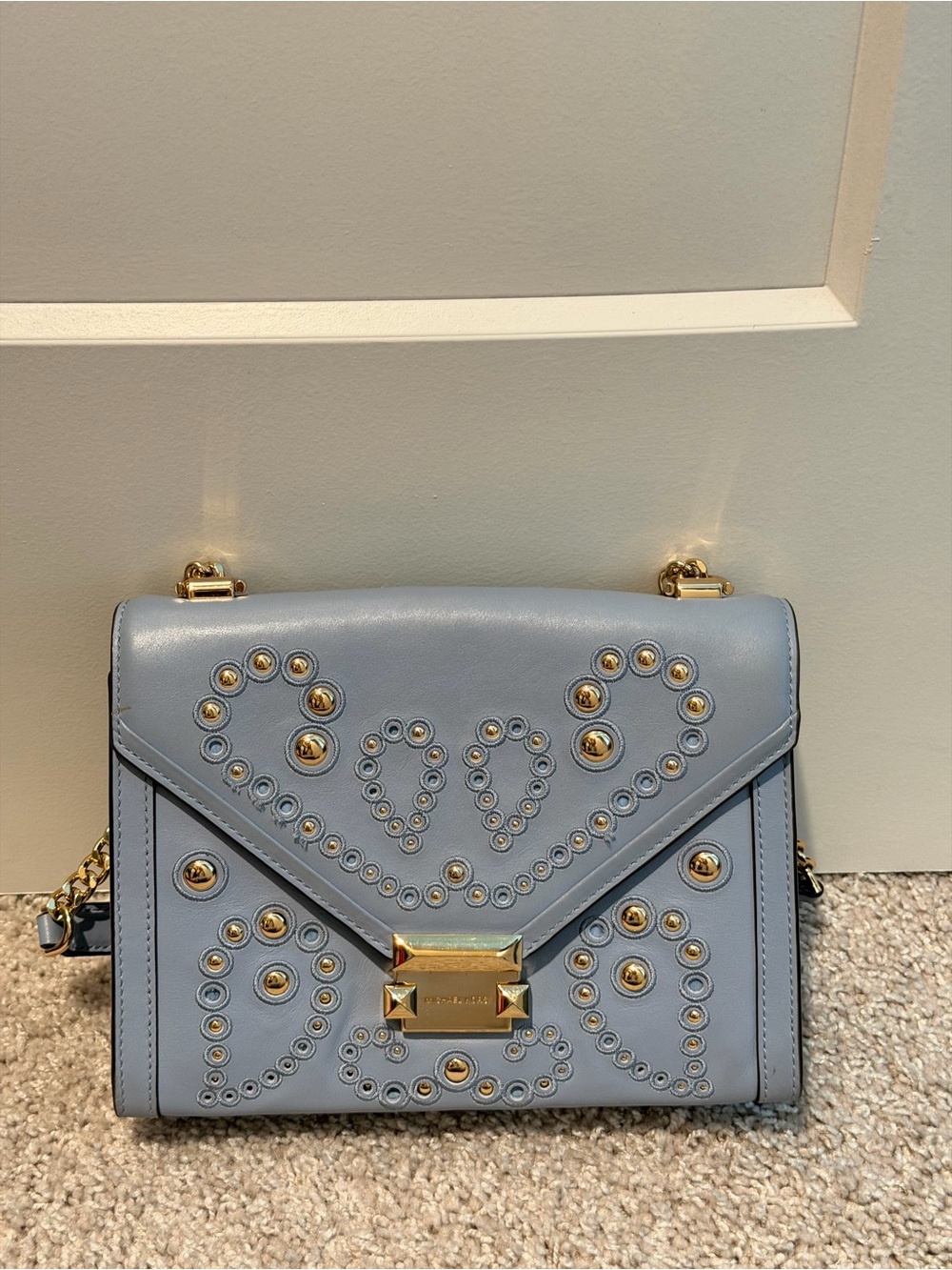 Michael Kors Baby Blue bag with Gold chain!